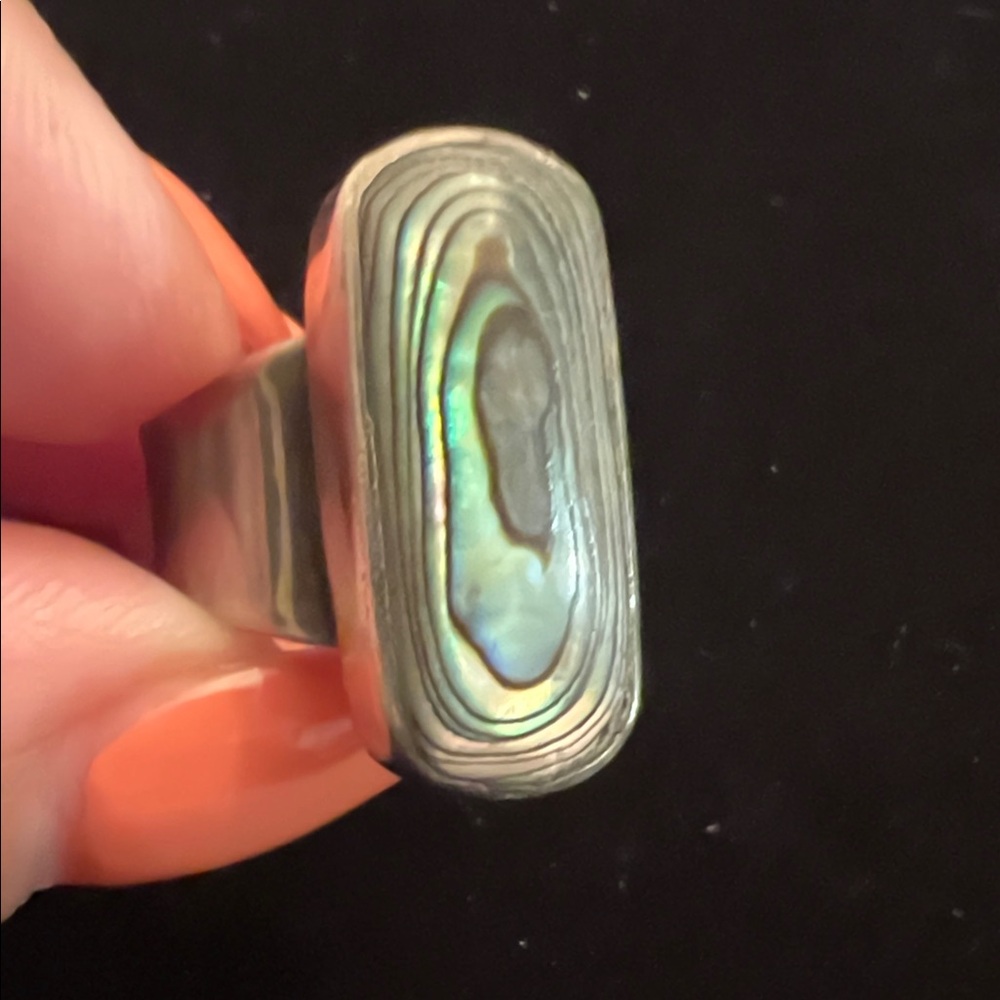 925 STERLING Silver MEXICO ATI Abalone Statement Ring. VINTAGE